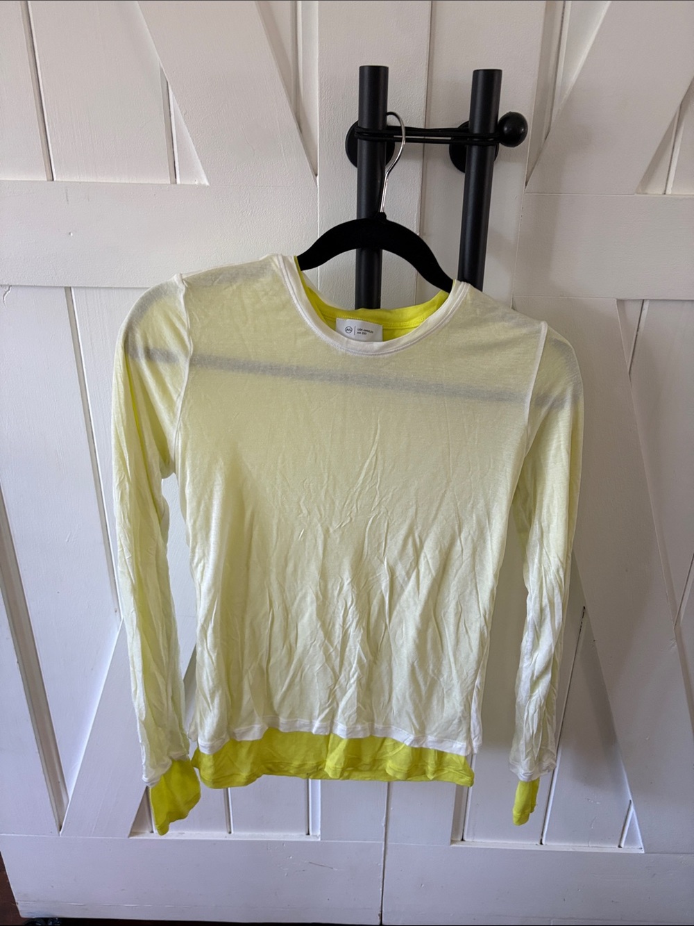 Ag Adriano Goldschmied Pale Yellow Long Sleeve Tee with Neon Trim
